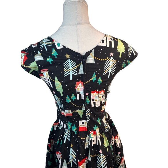 Retrolicious XS Christmas Village Party Dress Cotton Black NWT - Picture 11 of 14
